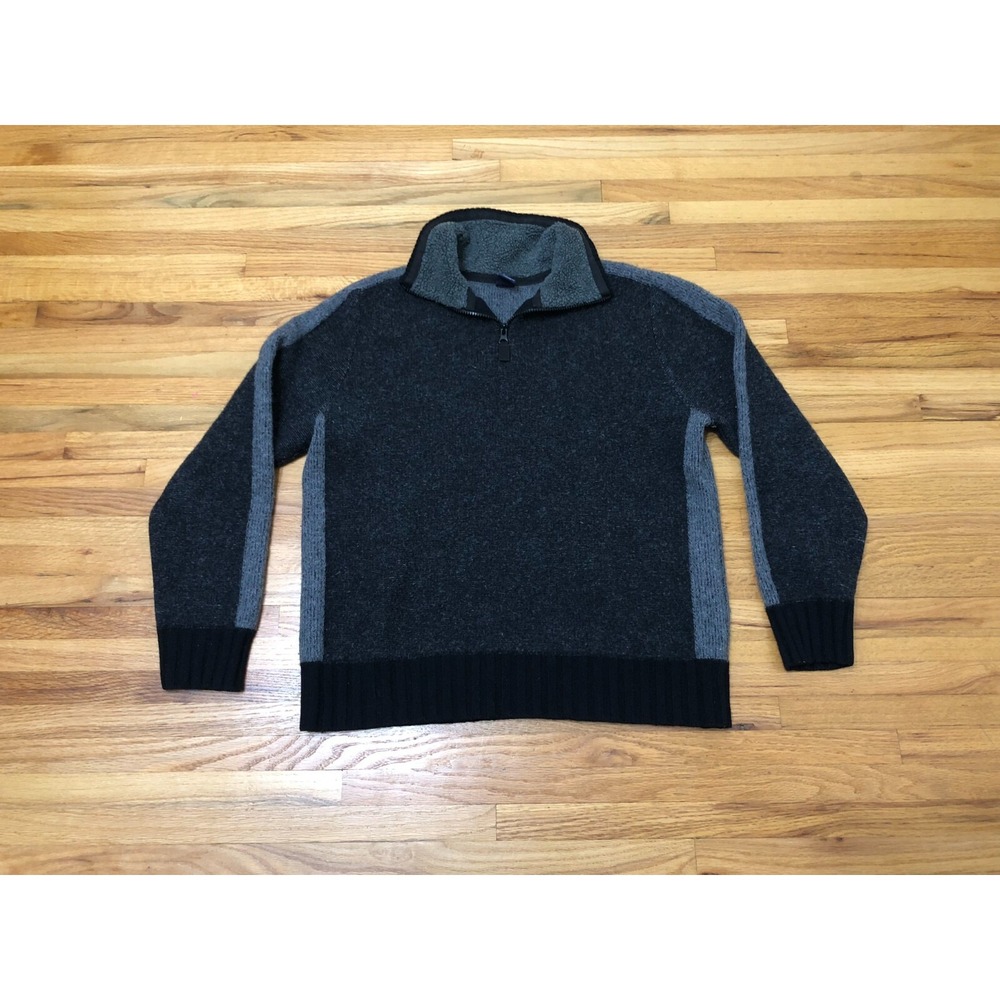 Vintage Gap Y2k Pullover Sweater Men's L Gray‎ Quarter Zip Neck Ribbed 100% Wool